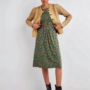 NWT BODEN Abigail Jersey Dress Highland Green Exotic Floral Long Sleeve Size 10R
